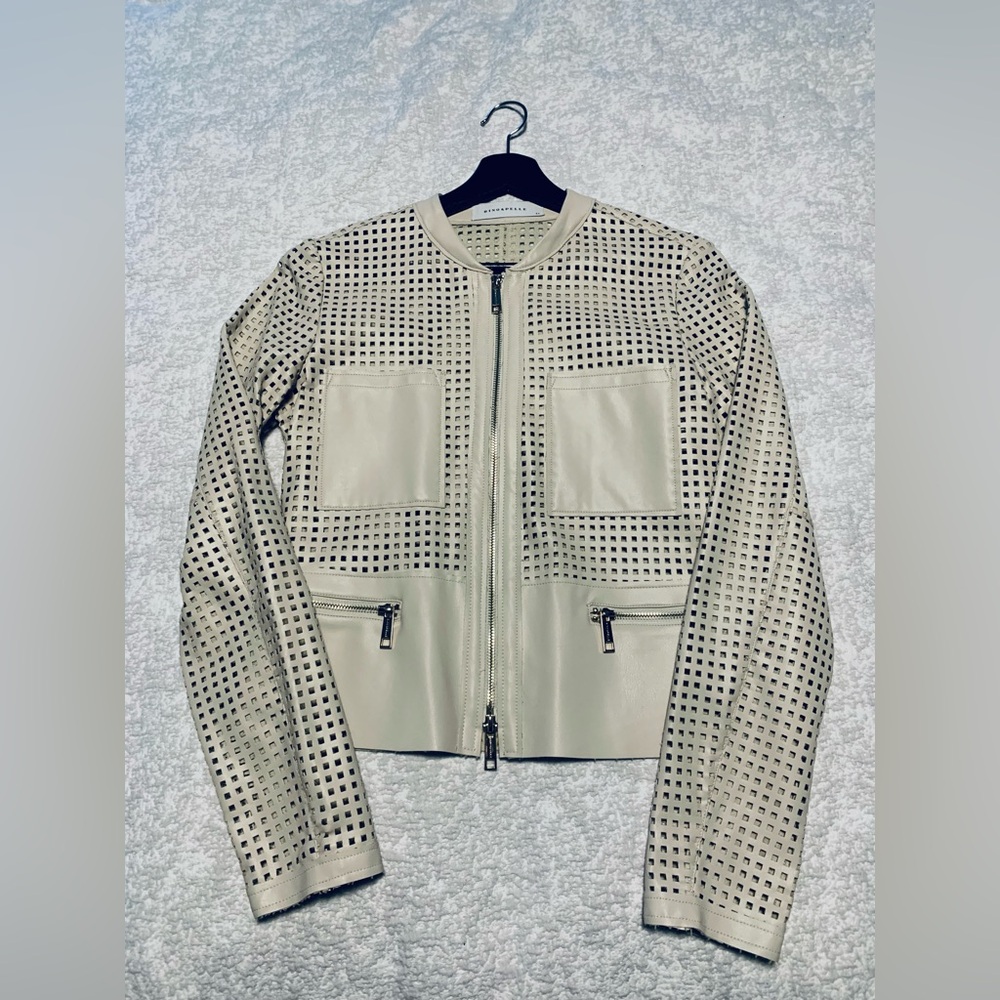 Cream Perforated Bomber Jacket